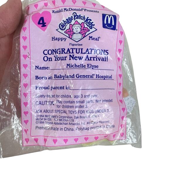 New In Package Vintage 1994 McDonald's #4 Cabbage Patch Kids Michelle Elyse - Picture 2 of 3
